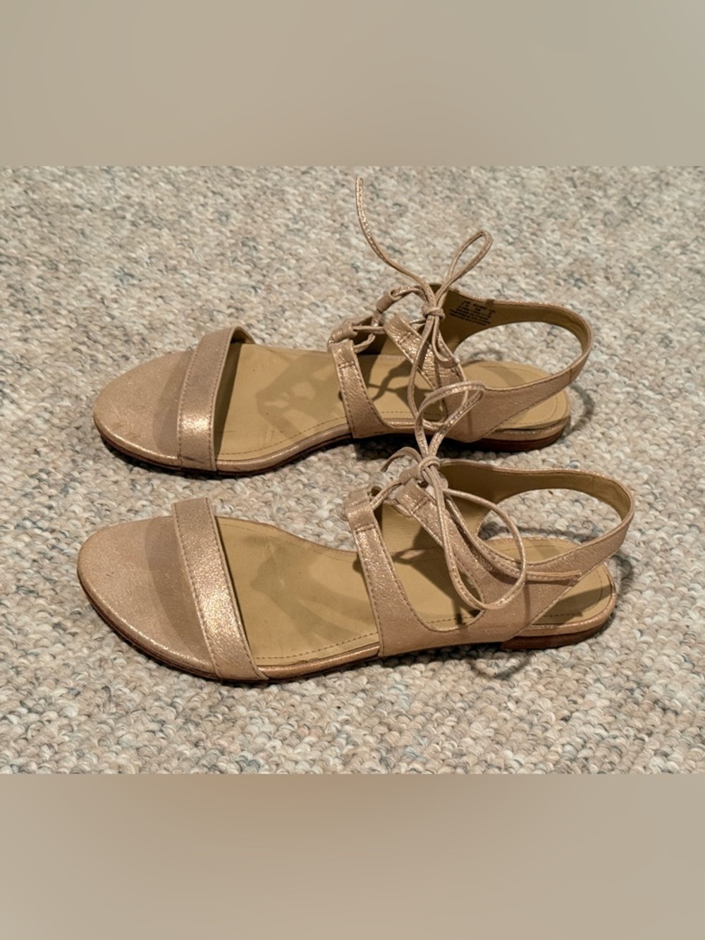 Pour La Victoire Metallic Nude Lace-Up Flat Sandals